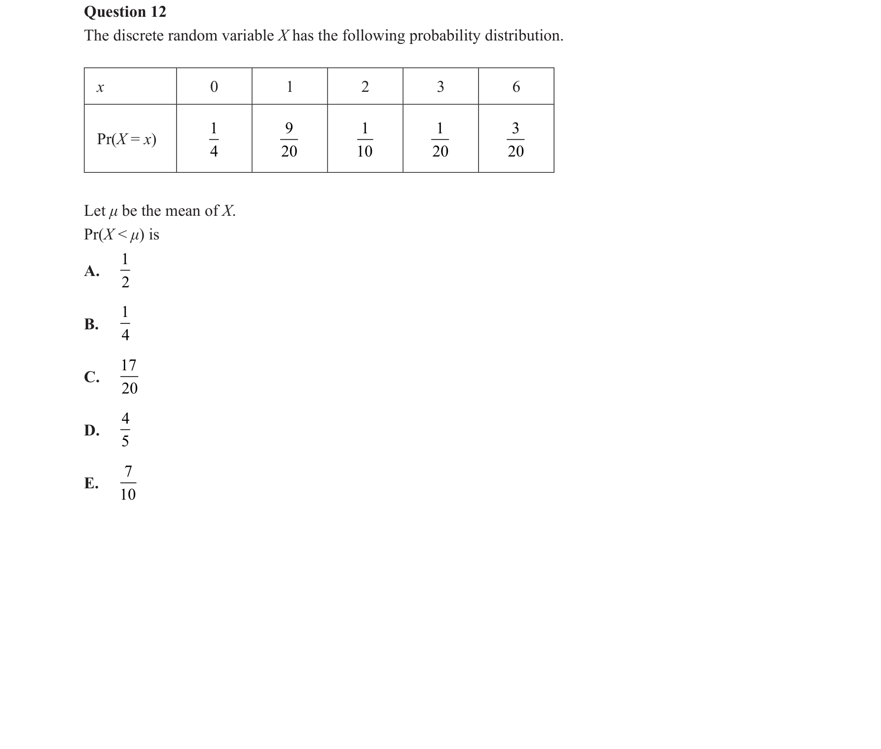 Mathematical Methods 2018 Exam 2 Question 12 — Probability, Discrete probability