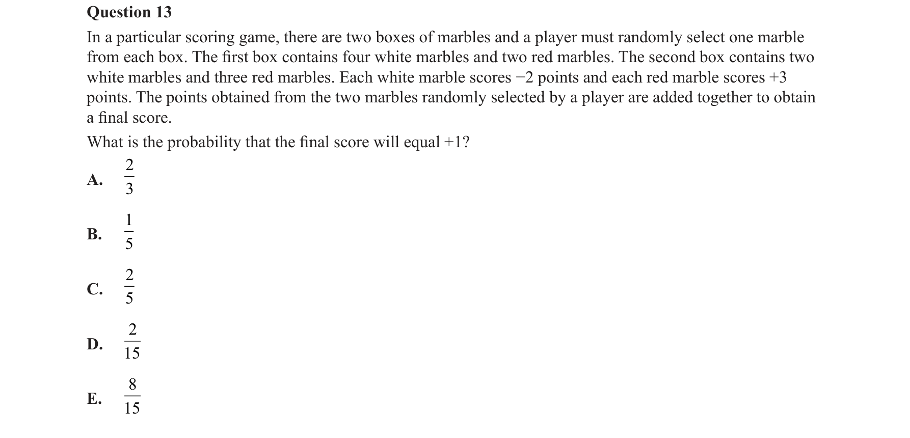 Mathematical Methods 2018 Exam 2 Question 13 — Probability, Discrete probability