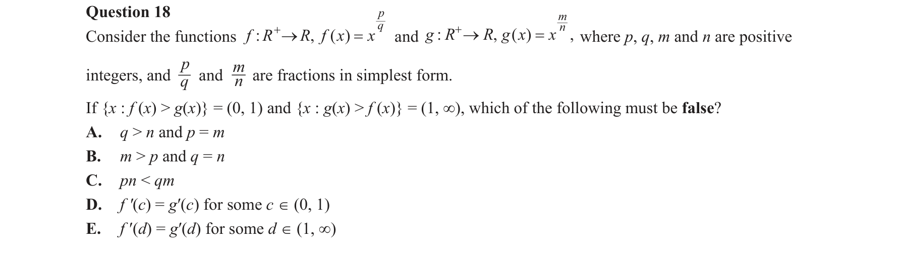 Mathematical Methods 2018 Exam 2 Question 18 — Functions, Relations and Graphs, Power functions