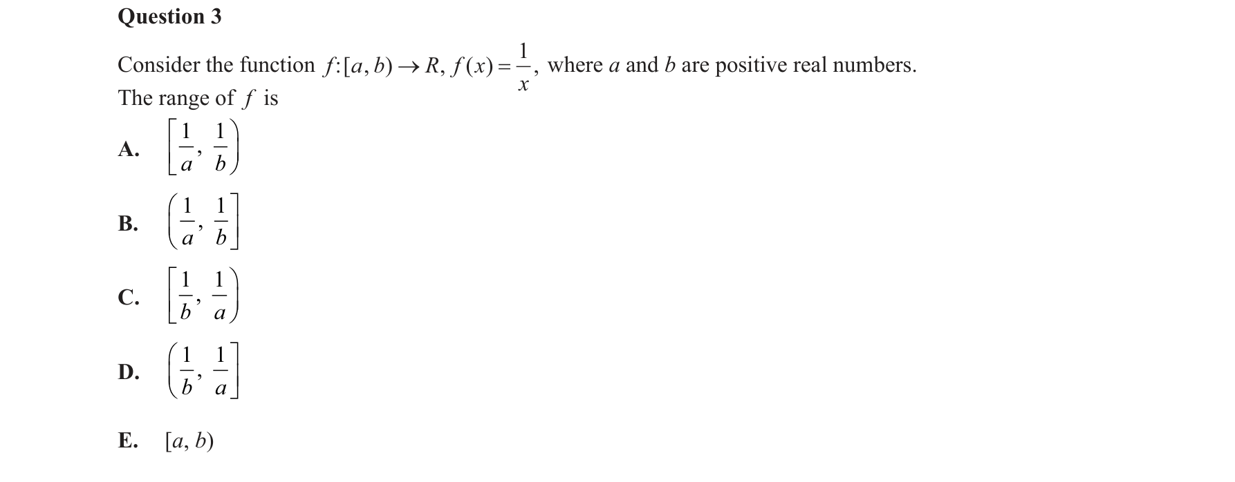 Mathematical Methods 2018 Exam 2 Question 3 — Functions, Relations and Graphs, Rational functions, Domain and range