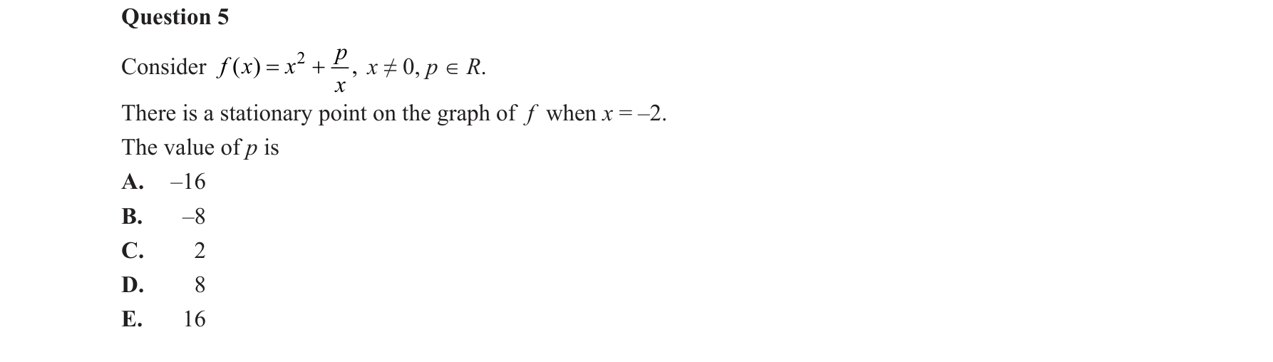 Mathematical Methods 2018 Exam 2 Question 5 — Calculus, Stationary points