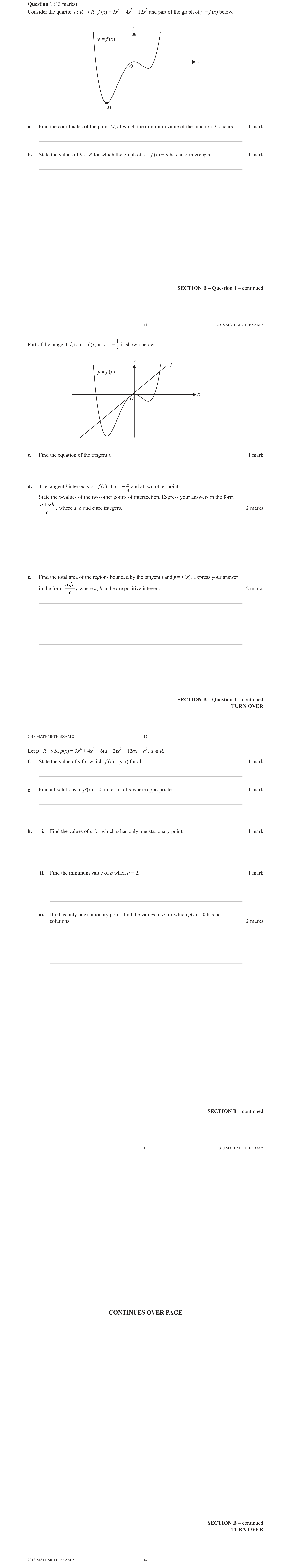 Mathematical Methods 2018 Exam 2 Question 1(a) — Calculus, Stationary points