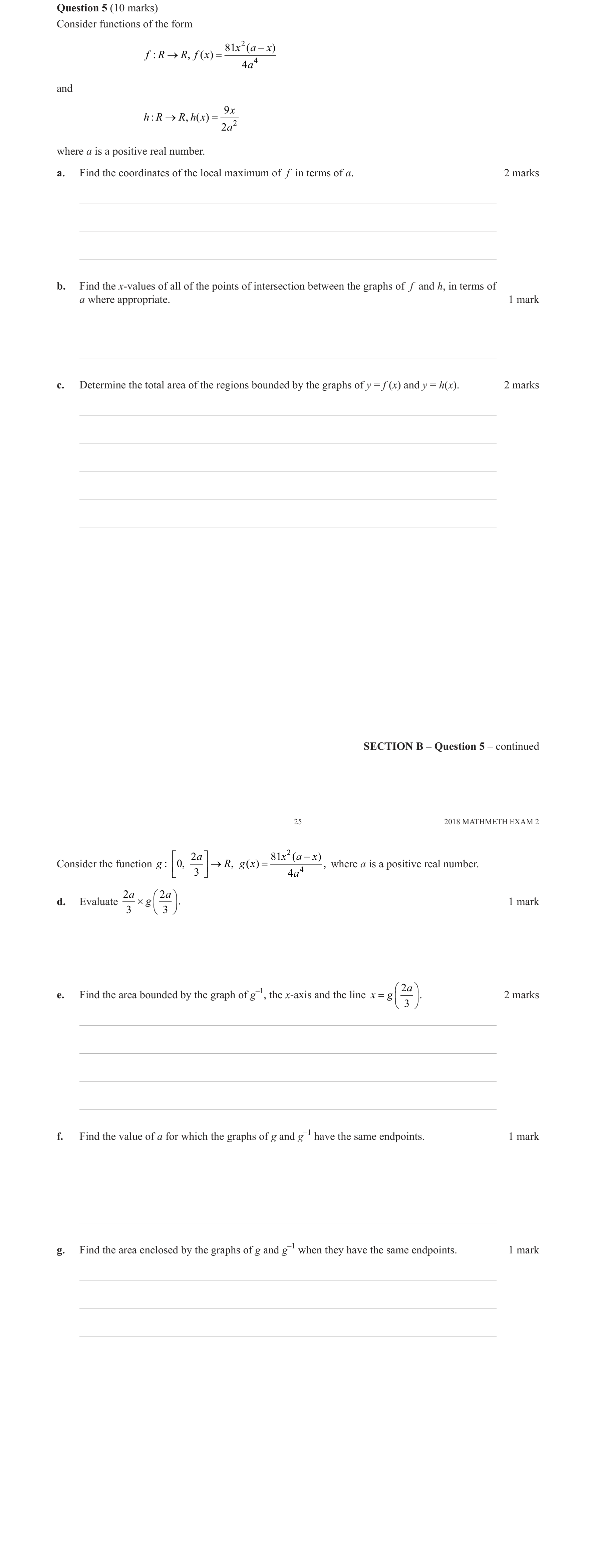 Mathematical Methods 2018 Exam 2 Question 5(e) — Calculus, Area under curves