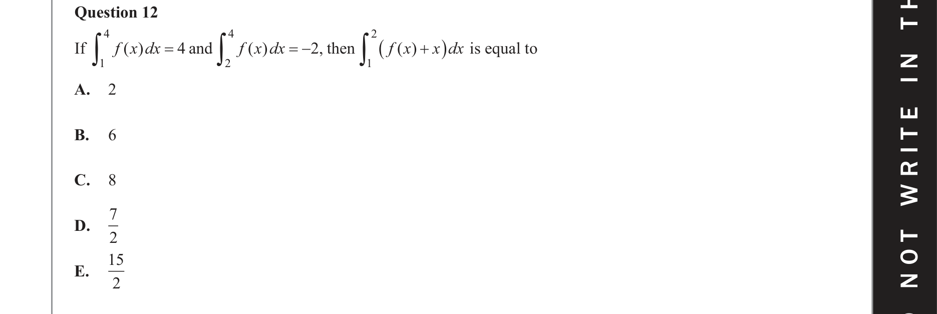 Mathematical Methods 2019 Exam 2 Question 12 — Calculus, Antidifferentiation formulae