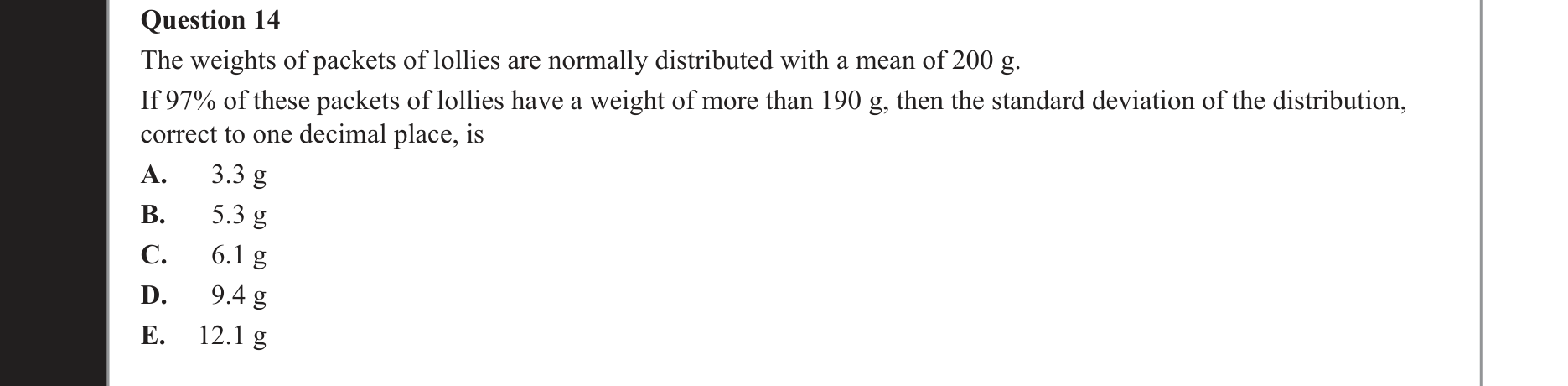 Mathematical Methods 2019 Exam 2 Question 14 — Probability, Normal distribution