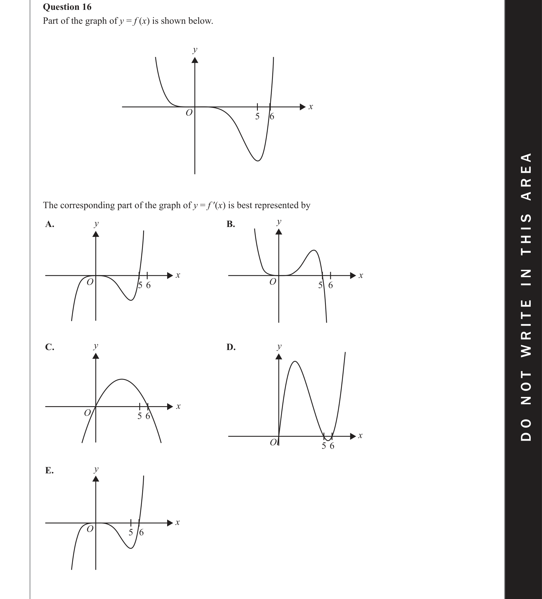 Mathematical Methods 2019 Exam 2 Question 16 — Calculus, Differentiation formulae