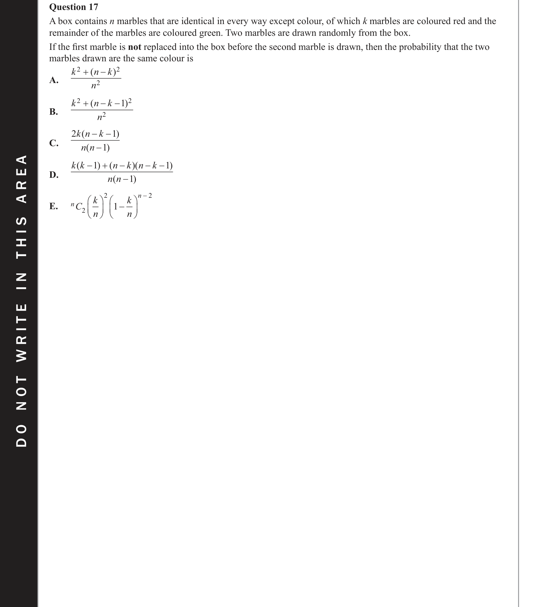 Mathematical Methods 2019 Exam 2 Question 17 — Probability, Discrete probability