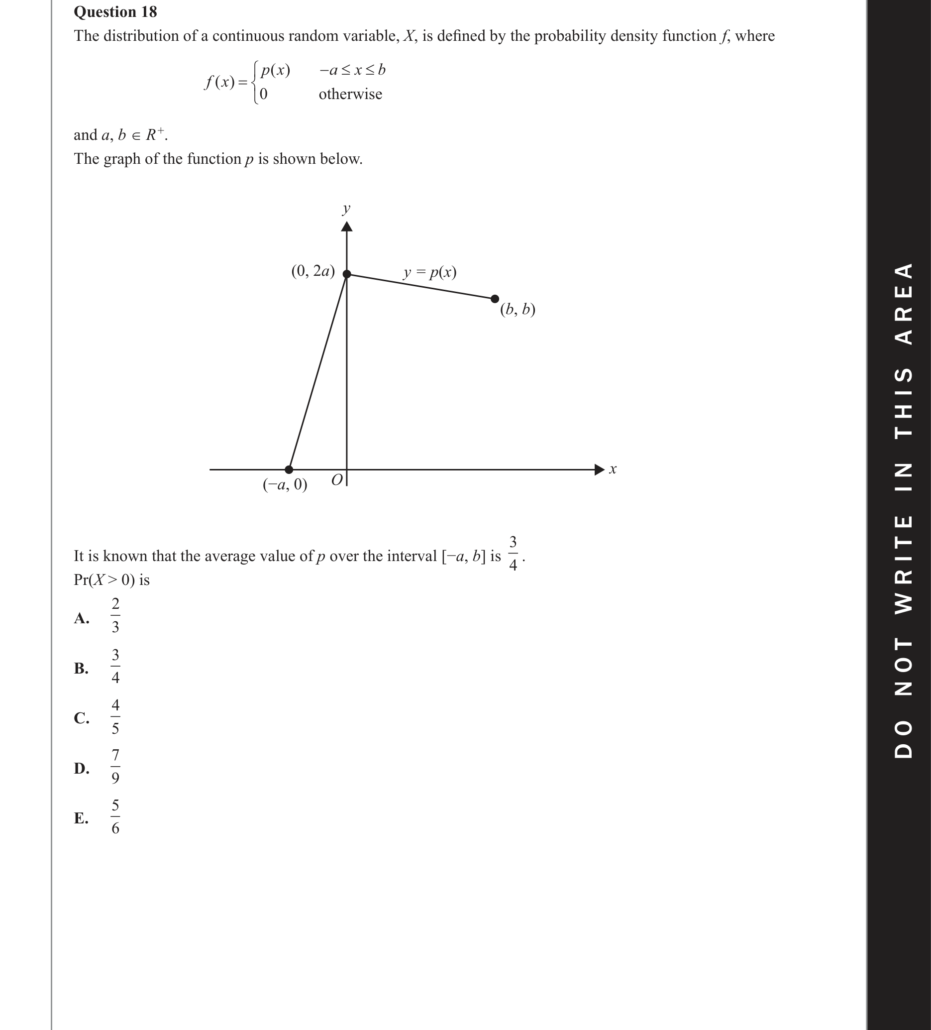 Mathematical Methods 2019 Exam 2 Question 18 — Probability, Probability density functions