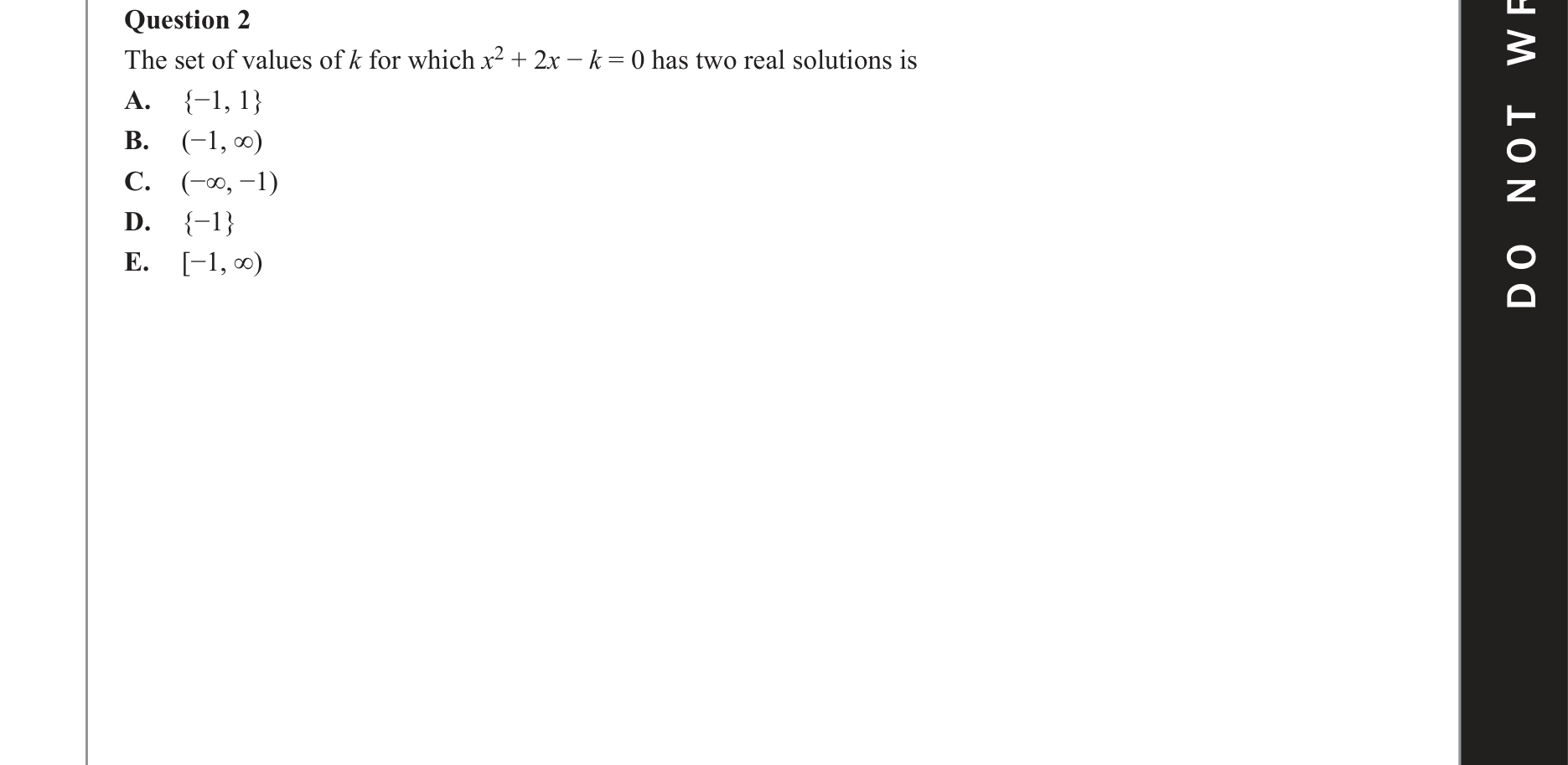 Mathematical Methods 2019 Exam 2 Question 2 — Functions, Relations and Graphs, Algebra, number and structure