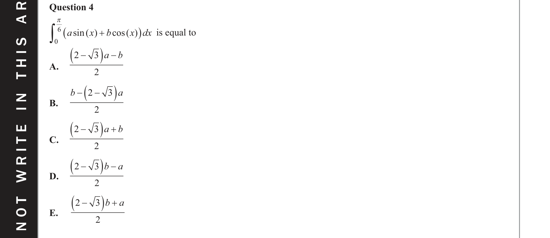 Mathematical Methods 2019 Exam 2 Question 4 — Calculus, Antidifferentiation formulae