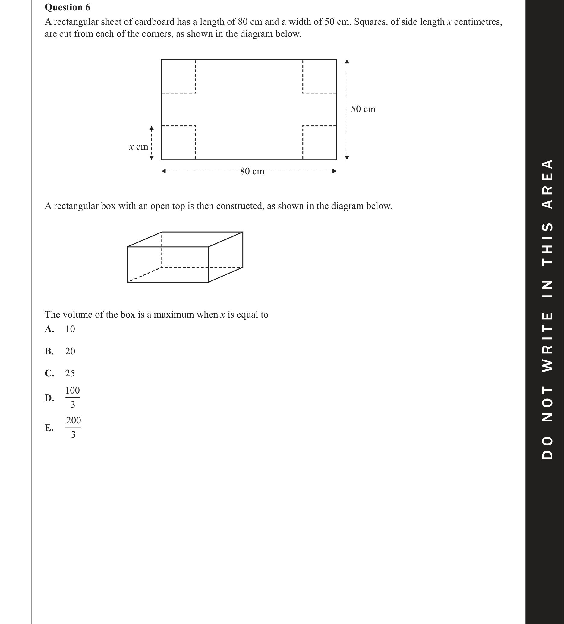 Mathematical Methods 2019 Exam 2 Question 6 — Calculus, Applications of differentiation