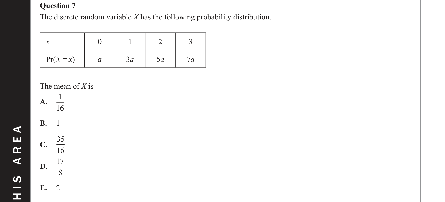 Mathematical Methods 2019 Exam 2 Question 7 — Probability, Discrete probability