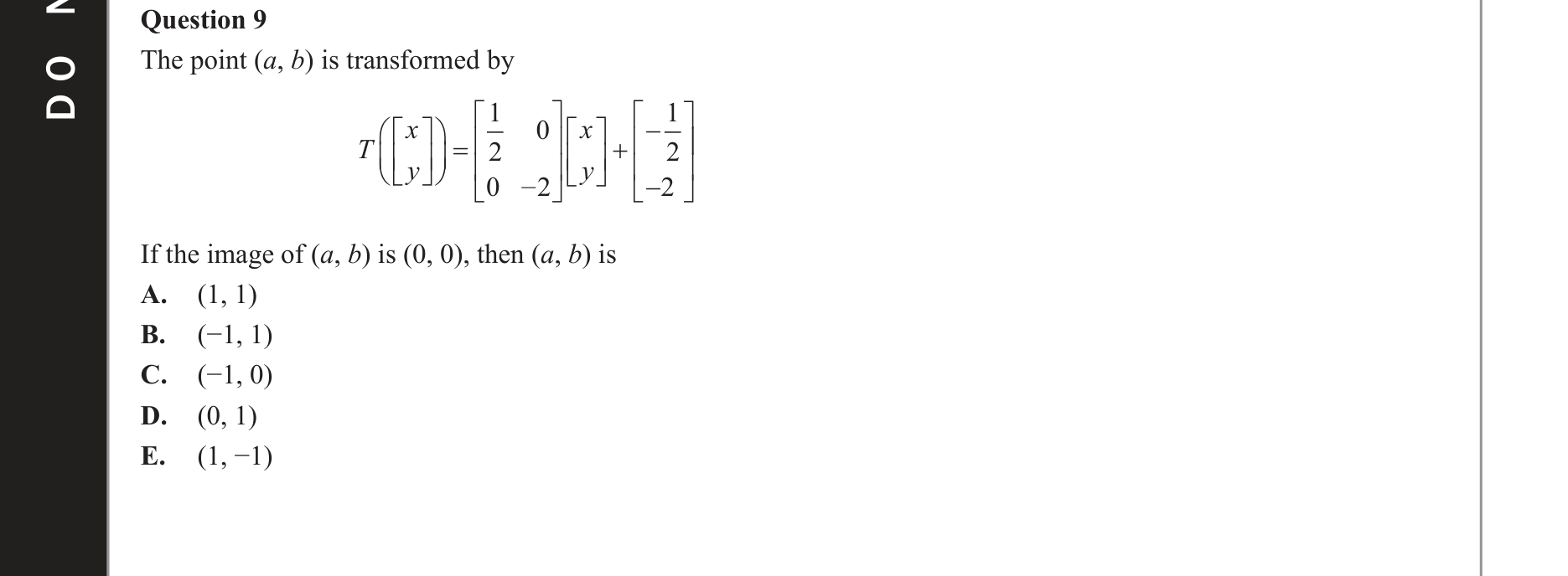 Mathematical Methods 2019 Exam 2 Question 9 — Functions, Relations and Graphs, Transformations