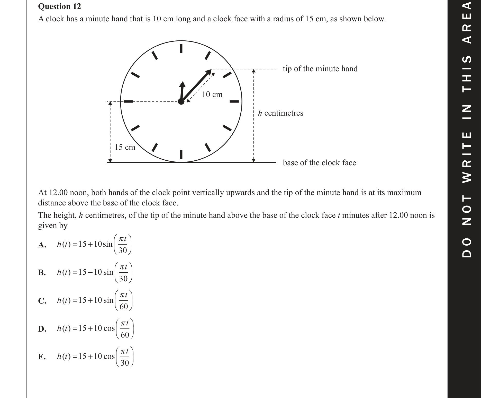 Mathematical Methods 2020 Exam 2 Question 12 — Functions, Relations and Graphs, Trigonometry