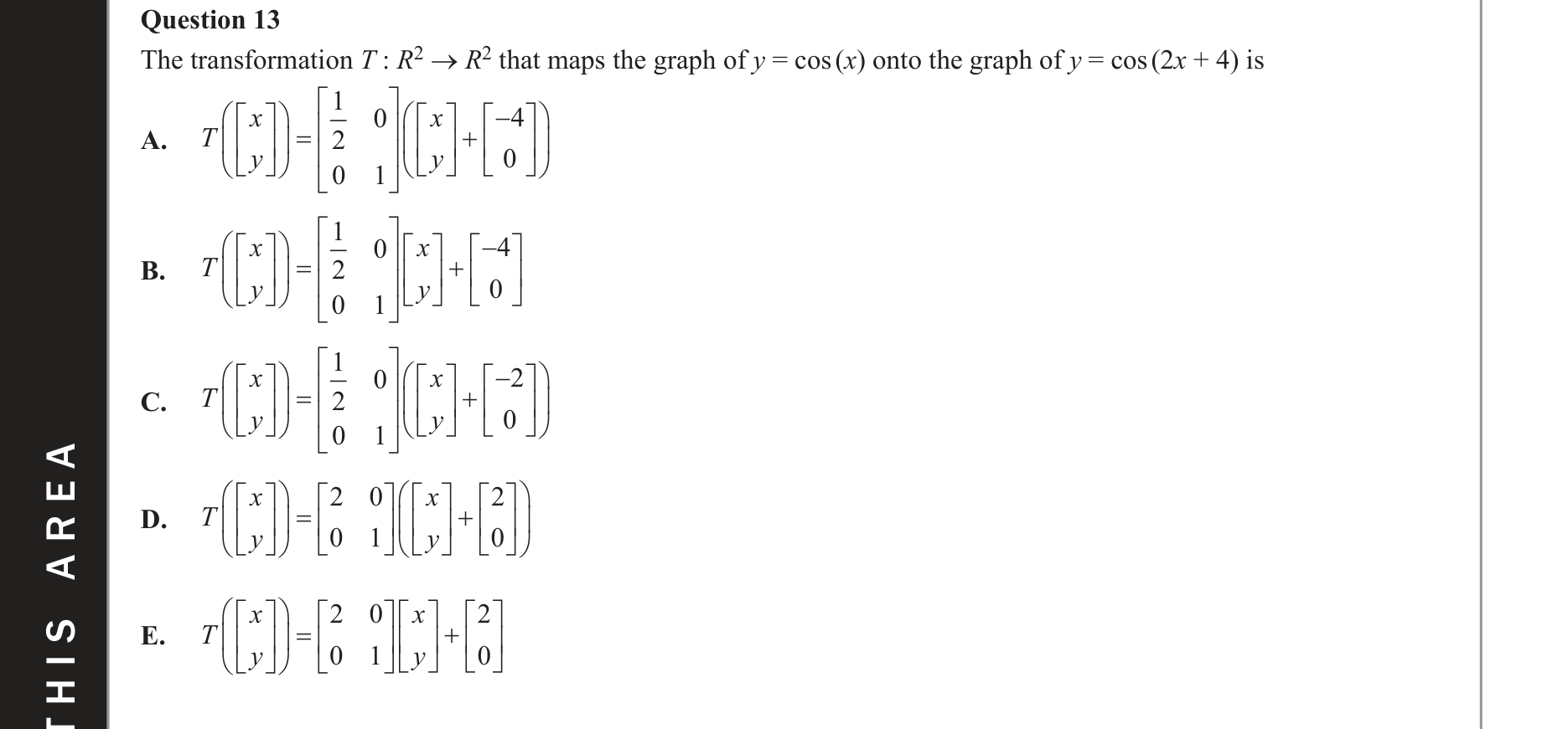 Mathematical Methods 2020 Exam 2 Question 13 — Functions, Relations and Graphs, Transformations