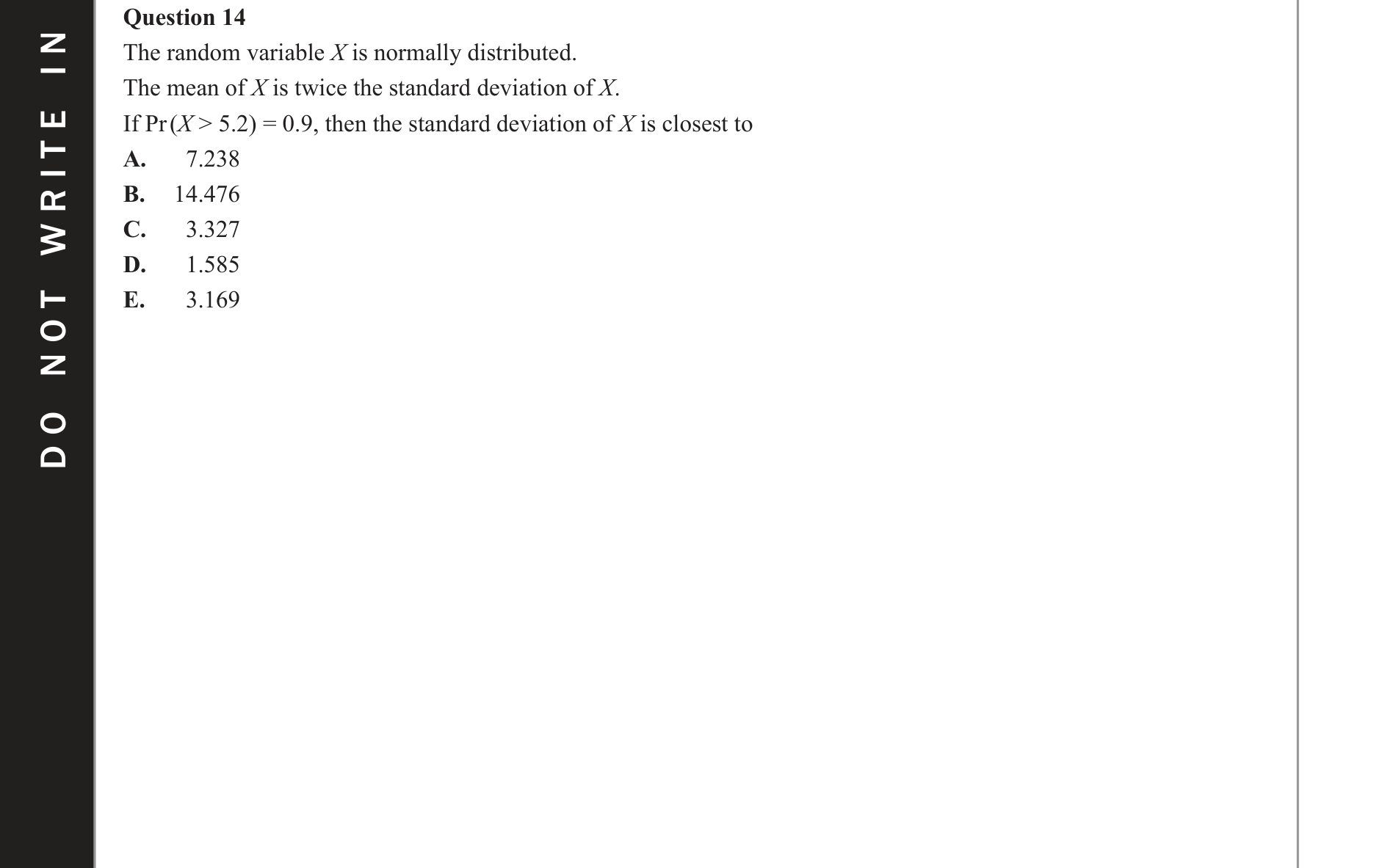 Mathematical Methods 2020 Exam 2 Question 14 — Probability, Normal distribution