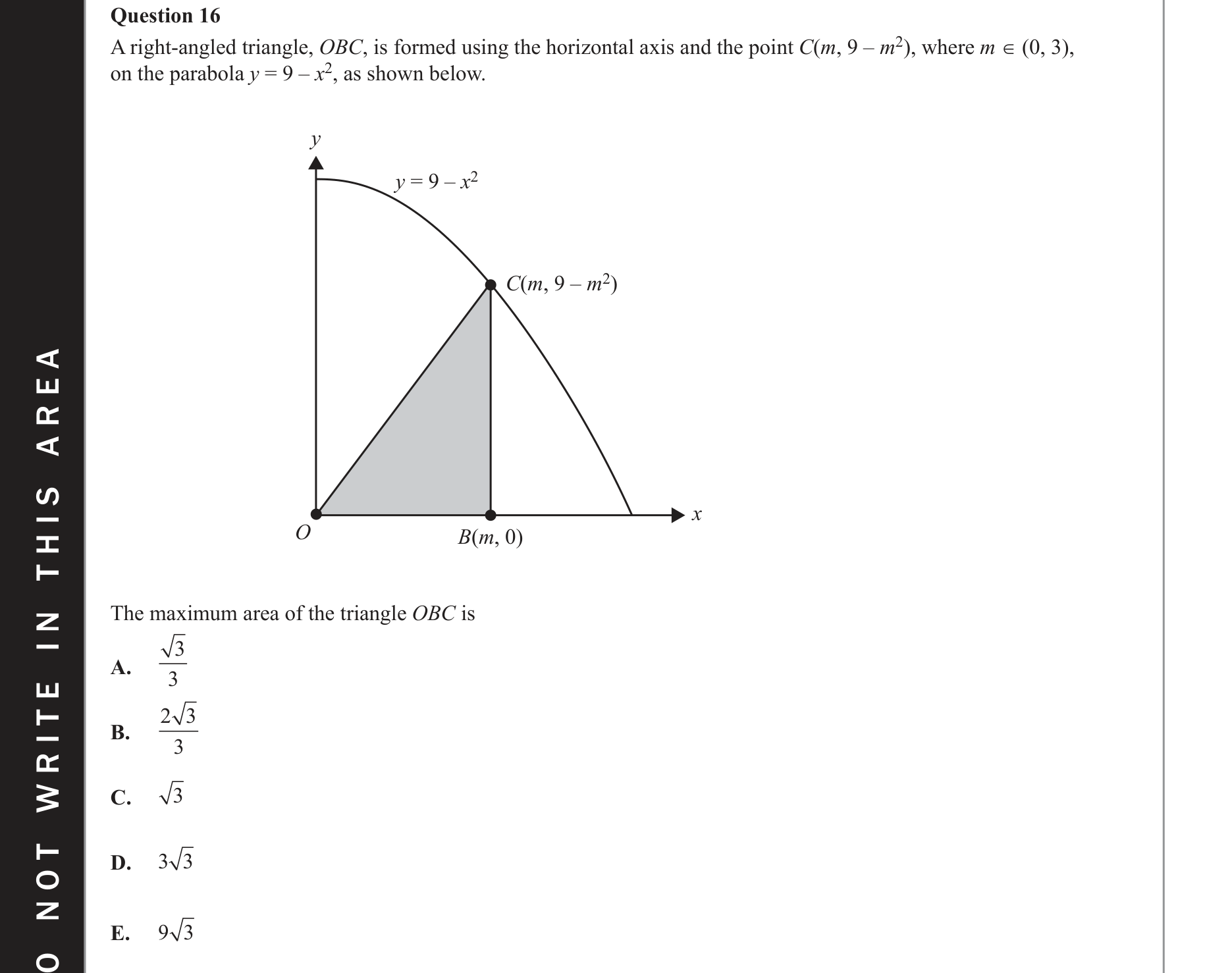 Mathematical Methods 2020 Exam 2 Question 16 — Calculus, Applications of differentiation