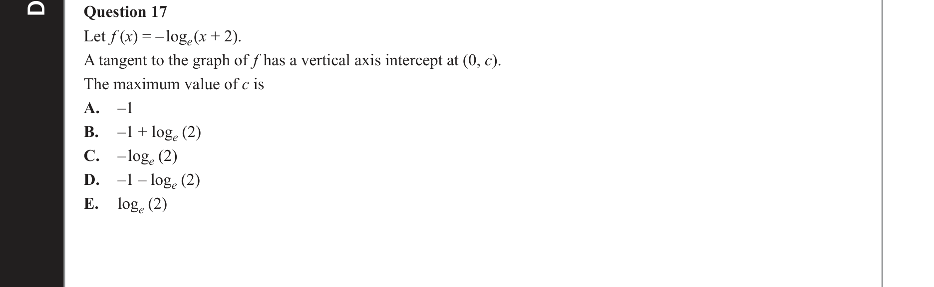 Mathematical Methods 2020 Exam 2 Question 17 — Calculus, Tangents and normals