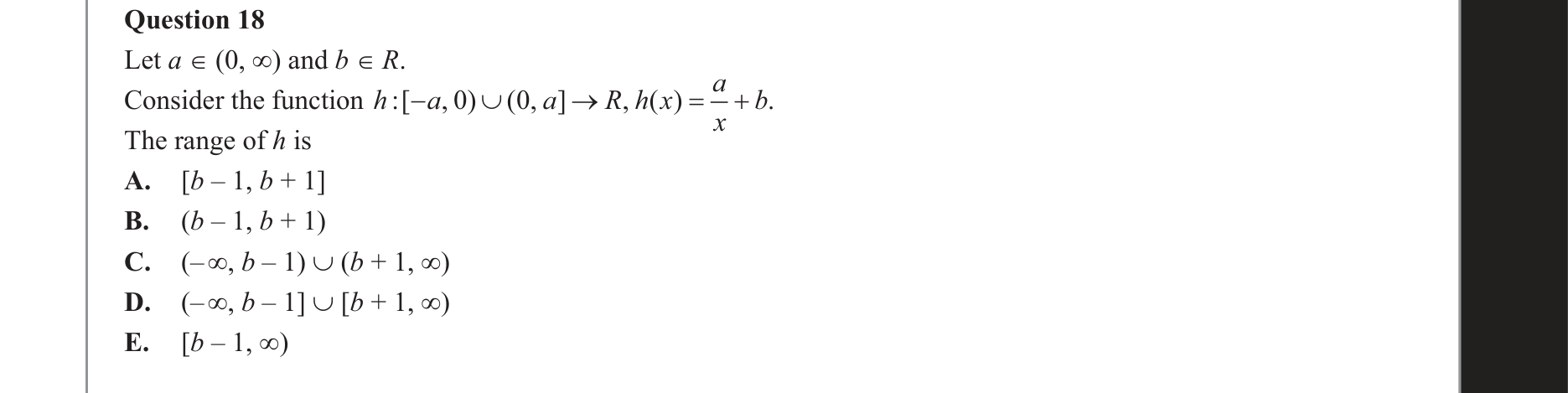 Mathematical Methods 2020 Exam 2 Question 18 — Functions, Relations and Graphs, Exponentials, Domain and range