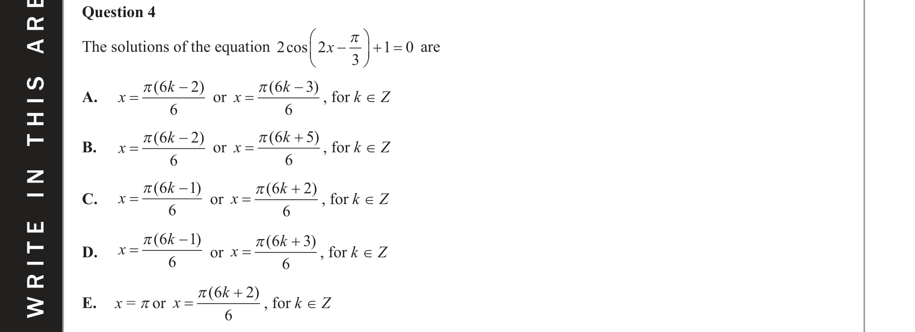 Mathematical Methods 2020 Exam 2 Question 4 — Functions, Relations and Graphs, Trigonometry