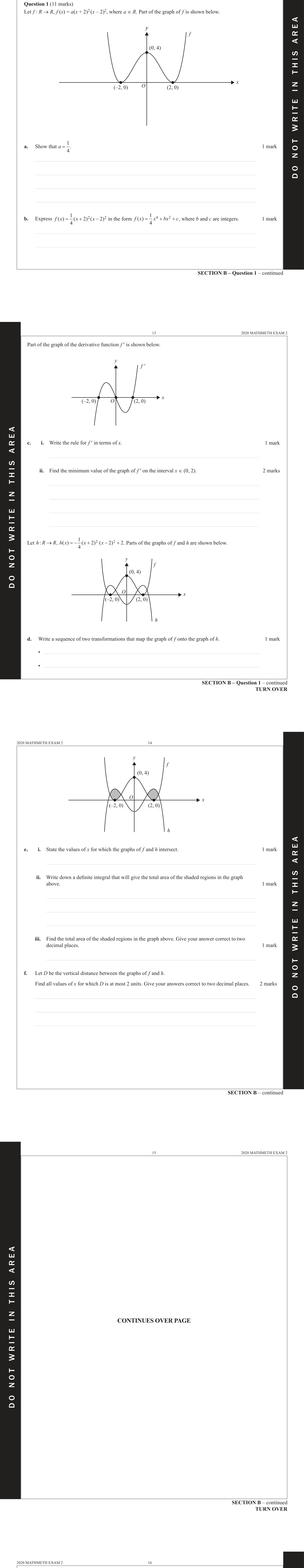 Mathematical Methods 2020 Exam 2 Question 1(a) — Functions, Relations and Graphs, Algebra, number and structure