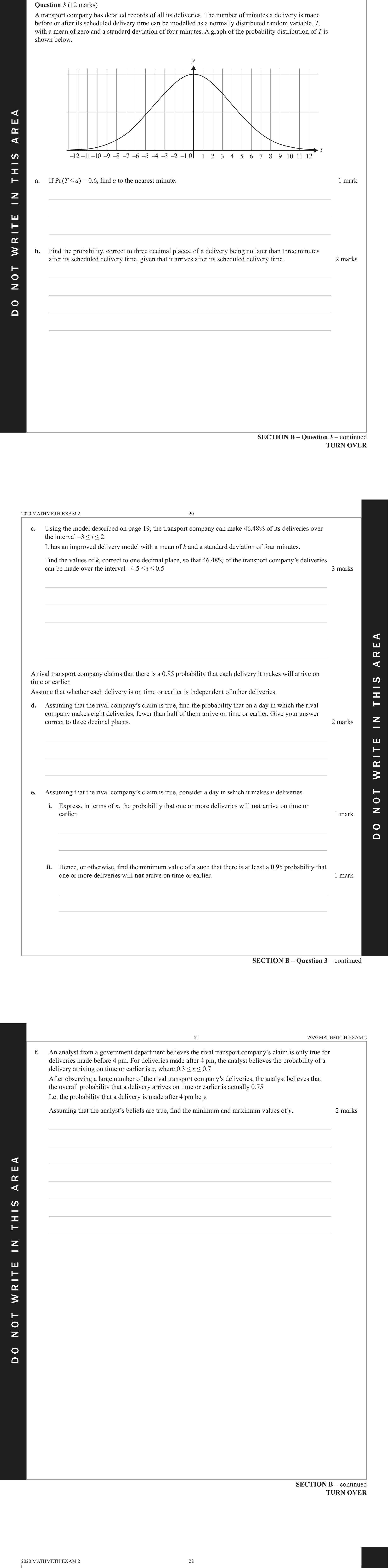 Mathematical Methods 2020 Exam 2 Question 3(b) — Probability, Normal distribution