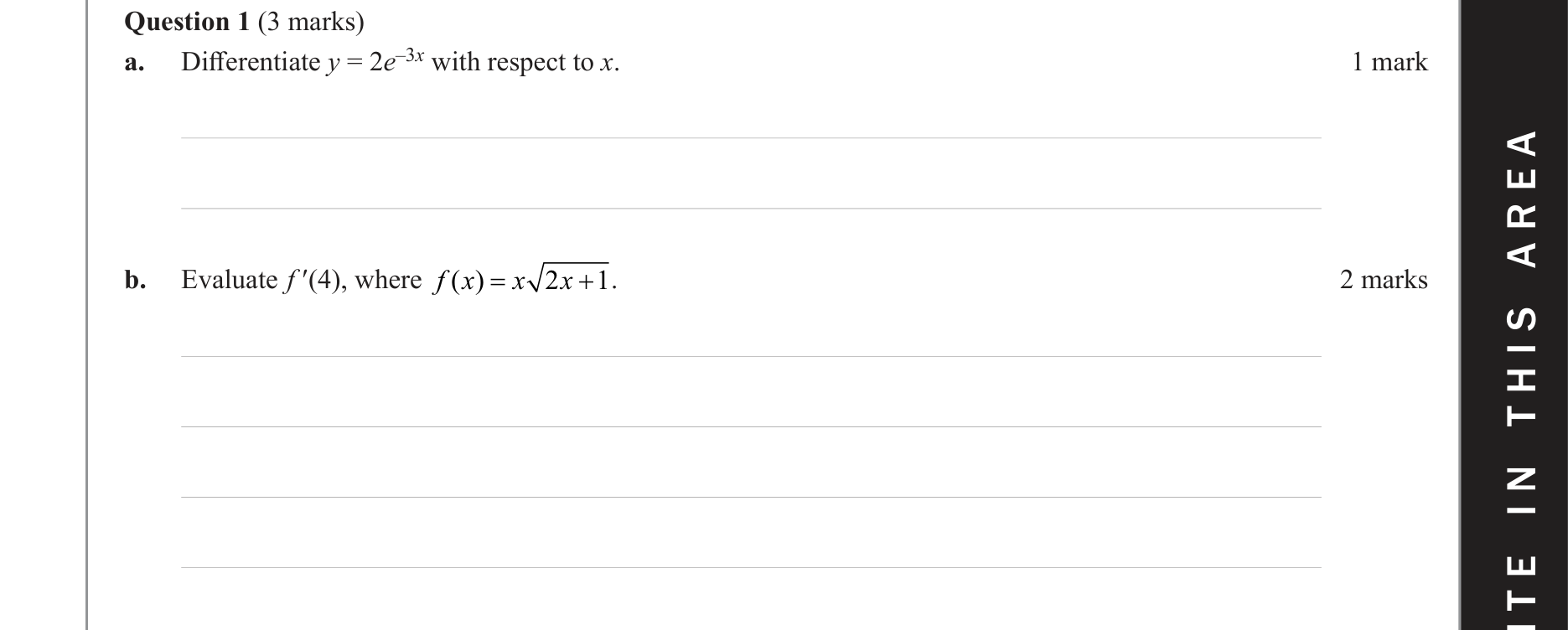 Mathematical Methods 2021 Exam 1 Question 1(b) — Calculus, Differentiation formulae