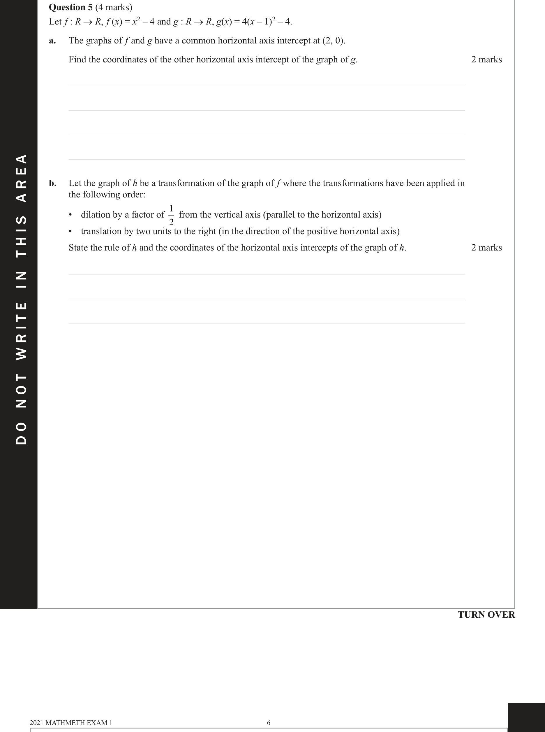 Mathematical Methods 2021 Exam 1 Question 5(b) — Functions, Relations and Graphs, Power functions, Transformations
