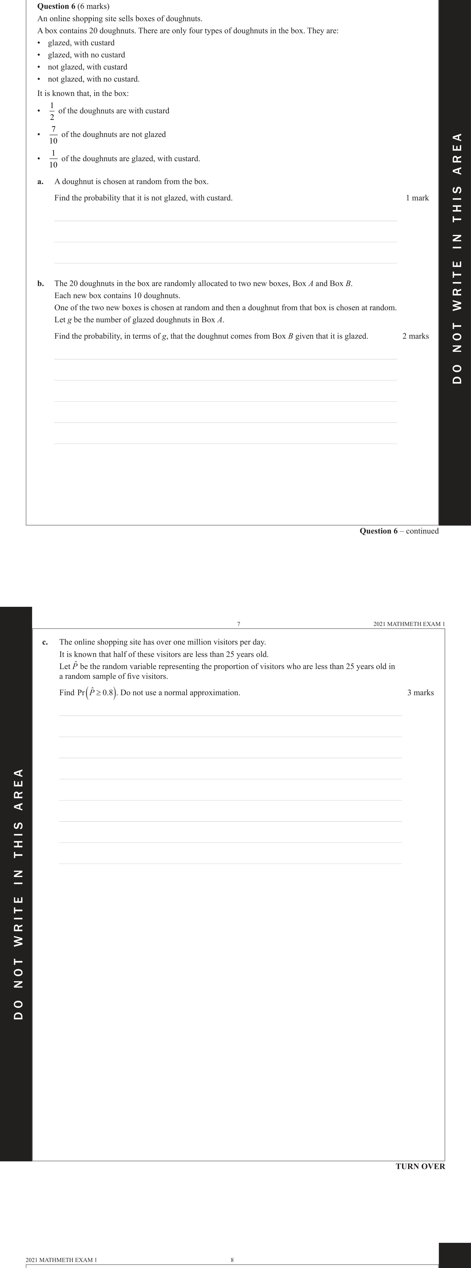 Mathematical Methods 2021 Exam 1 Question 6(b) — Probability, Discrete probability