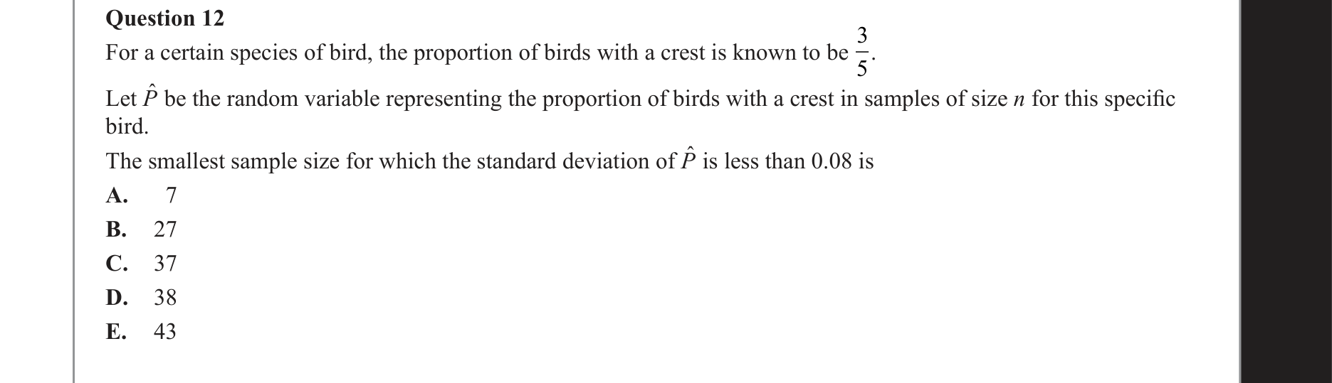 Mathematical Methods 2021 Exam 2 Question 12 — Sample proportions