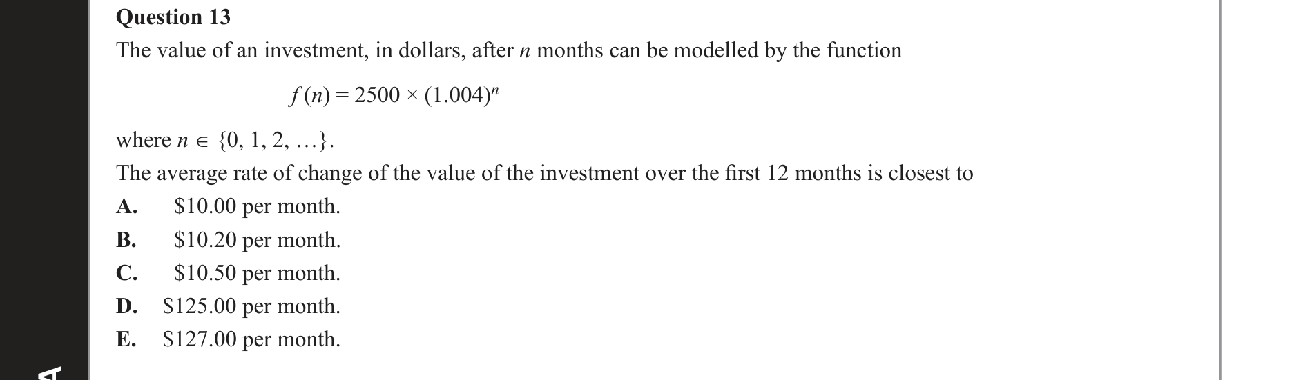 Mathematical Methods 2021 Exam 2 Question 13 — Rates of change, Exponentials