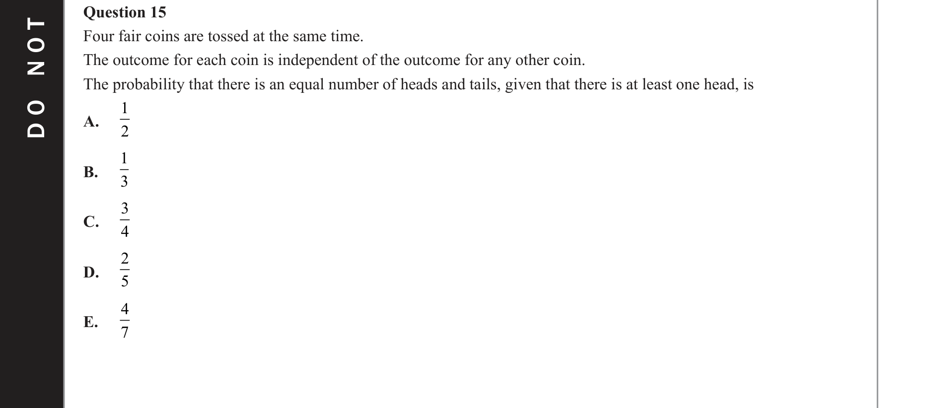 Mathematical Methods 2021 Exam 2 Question 15 — Probability, Discrete probability