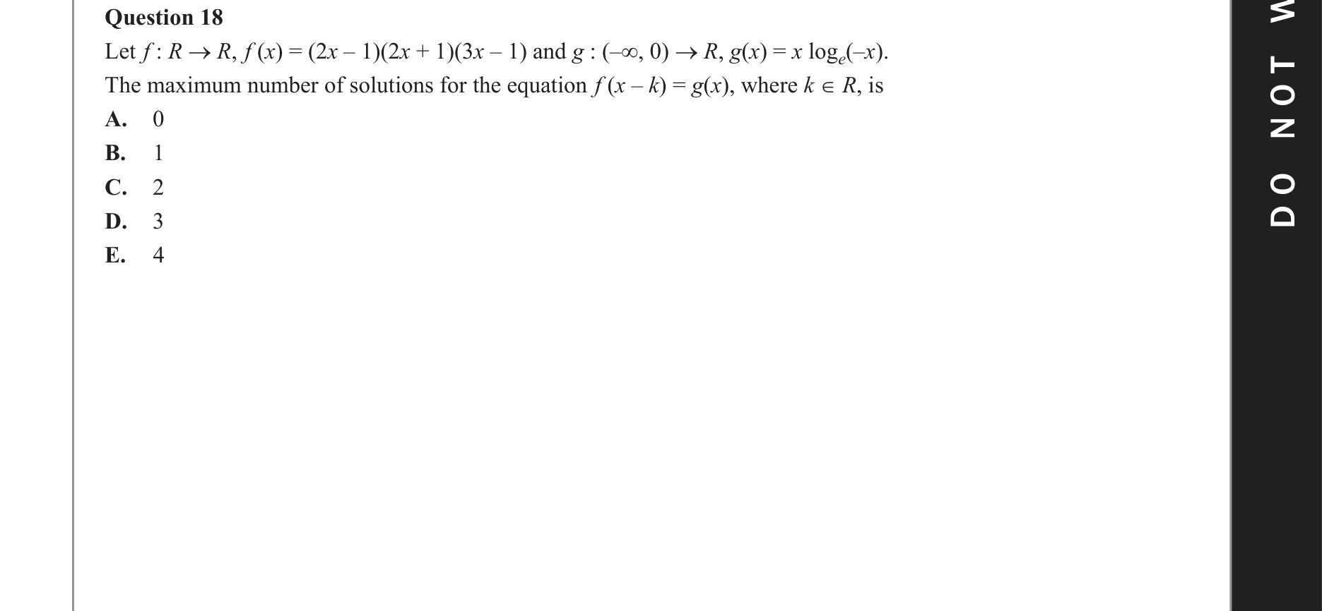 Mathematical Methods 2021 Exam 2 Question 18 — Functions, Relations and Graphs
