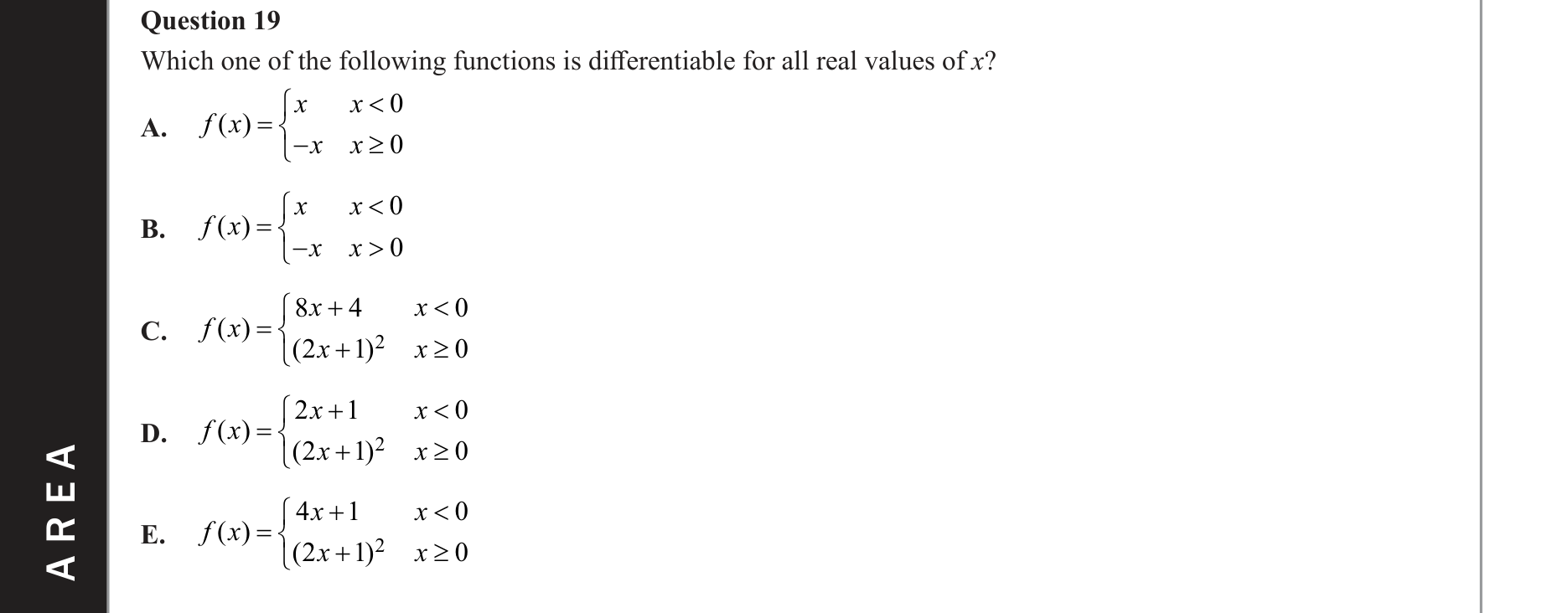 Mathematical Methods 2021 Exam 2 Question 19 — Differentiation formulae