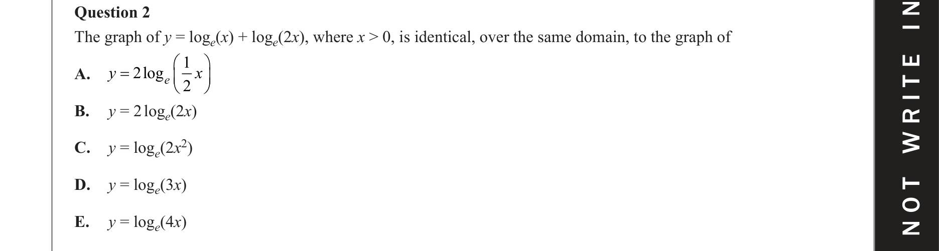 Mathematical Methods 2021 Exam 2 Question 2 — Logarithms