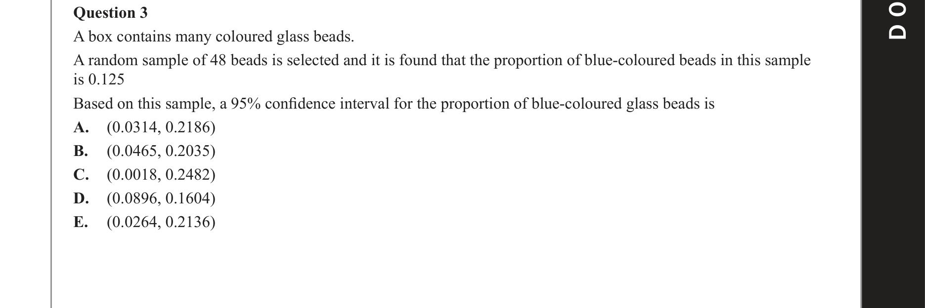 Mathematical Methods 2021 Exam 2 Question 3 — Confidence intervals
