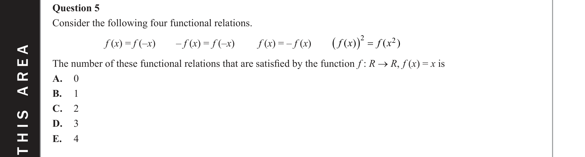 Mathematical Methods 2021 Exam 2 Question 5 — Functions, Relations and Graphs