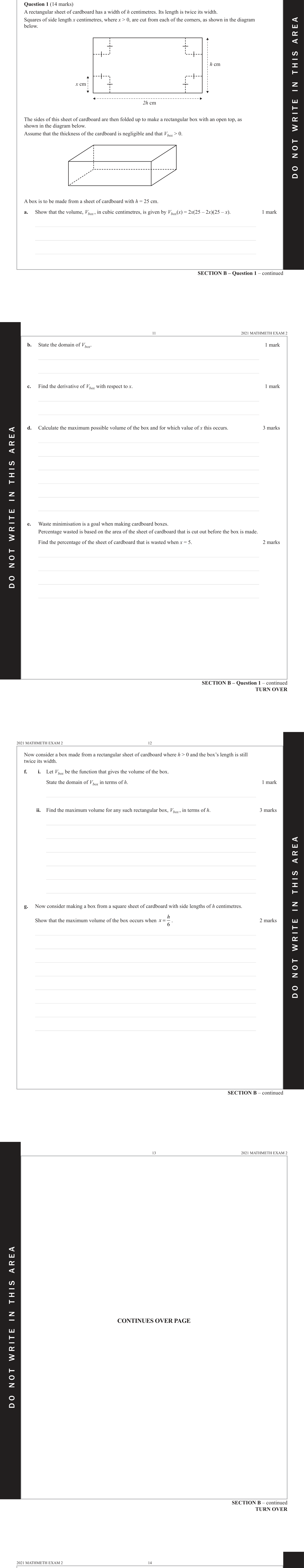 Mathematical Methods 2021 Exam 2 Question 1(e) — Applications of functions