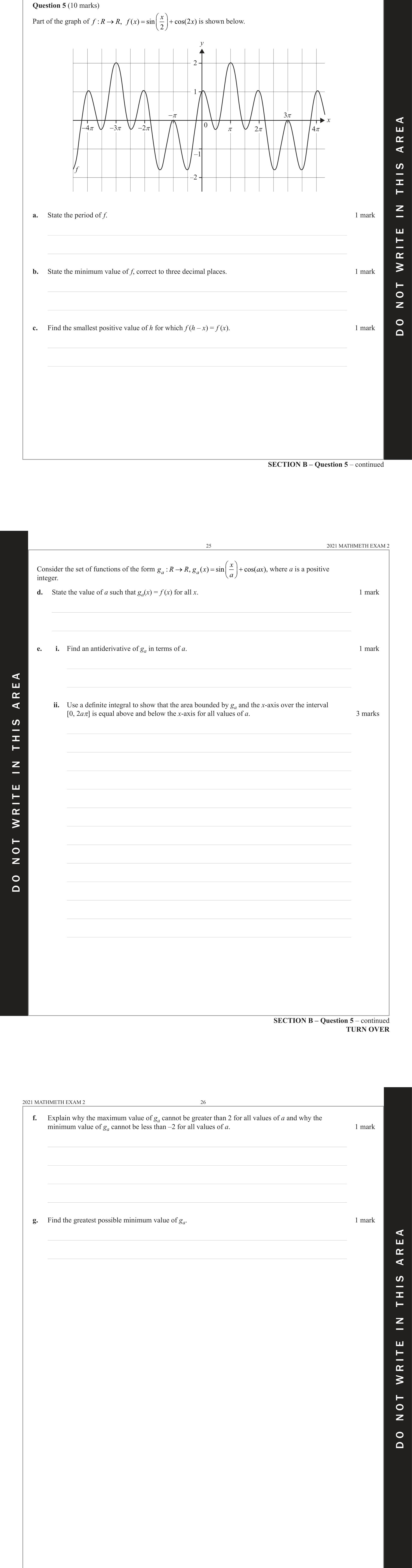 Mathematical Methods 2021 Exam 2 Question 5(e)(ii) — Area under curves