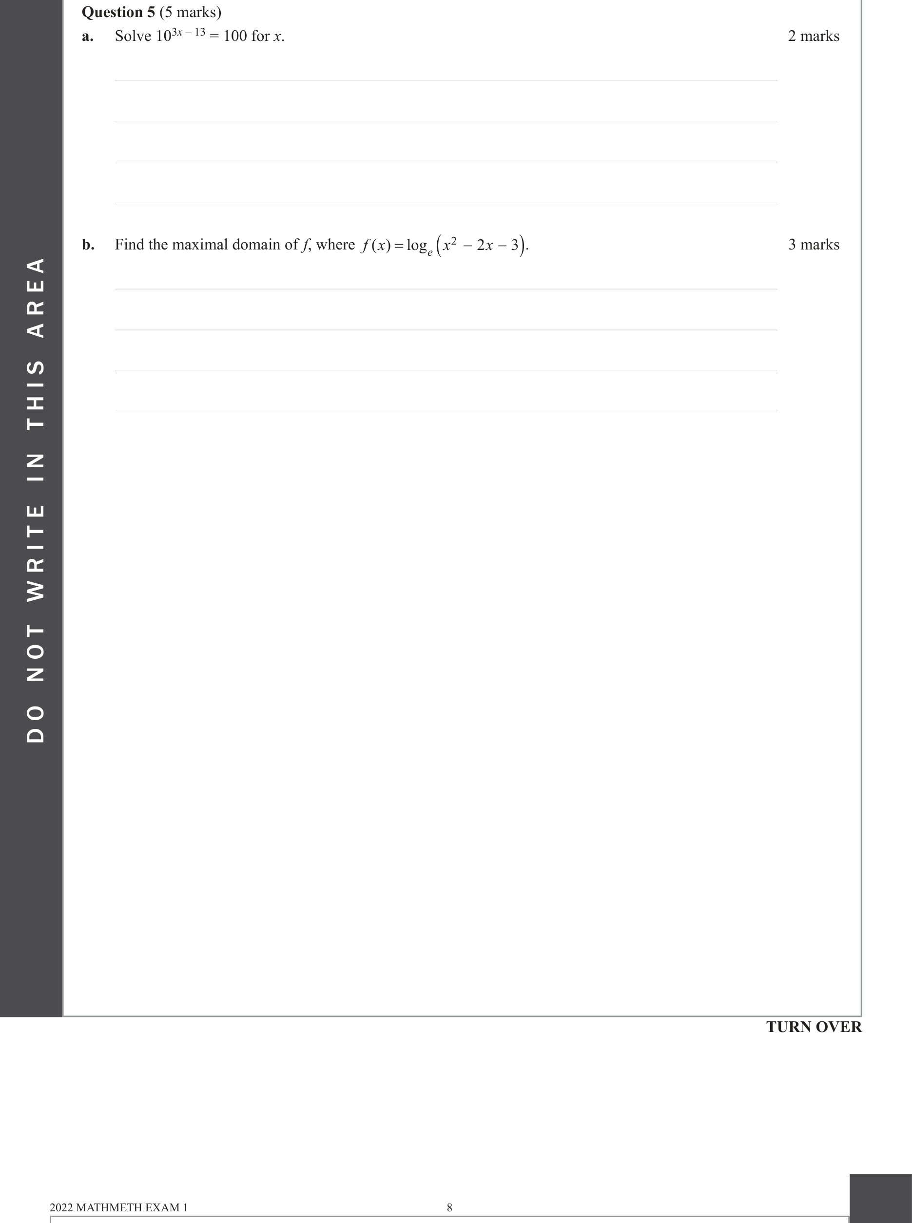 Mathematical Methods 2022 Exam 1 Question 5(a) — Functions, Relations and Graphs, Exponentials