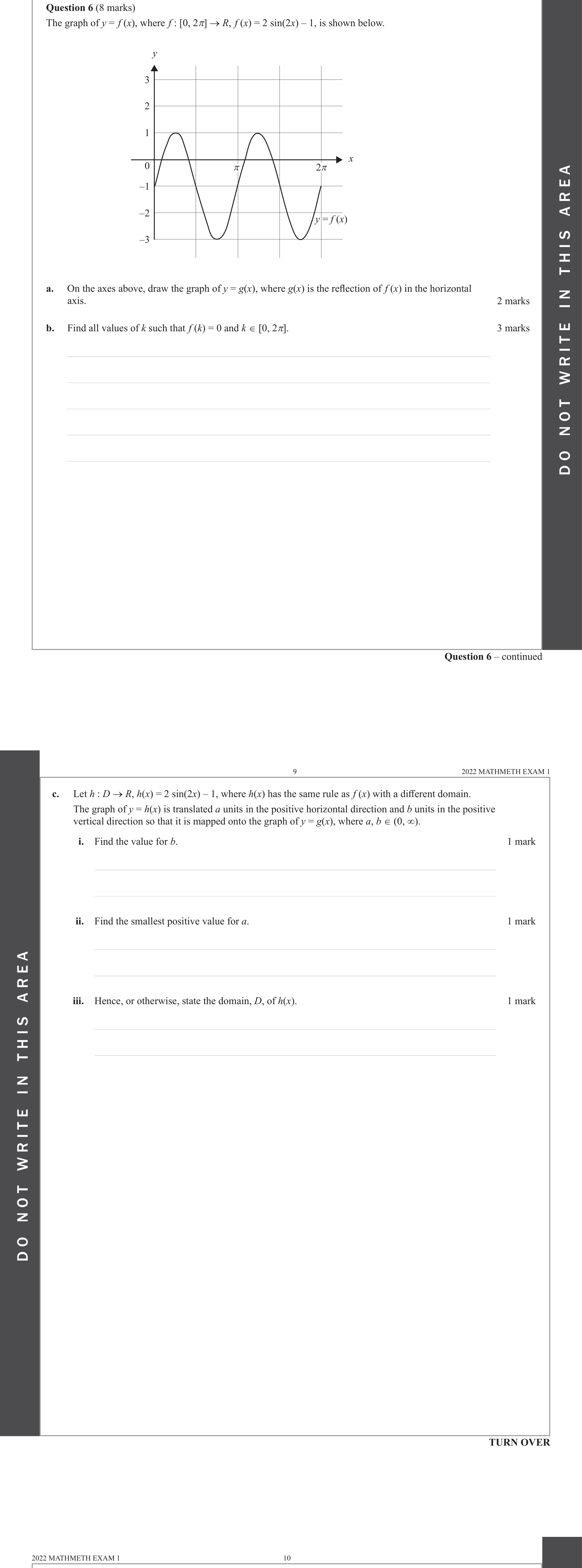Mathematical Methods 2022 Exam 1 Question 6(a) — Functions, Relations and Graphs, Trigonometry, Transformations