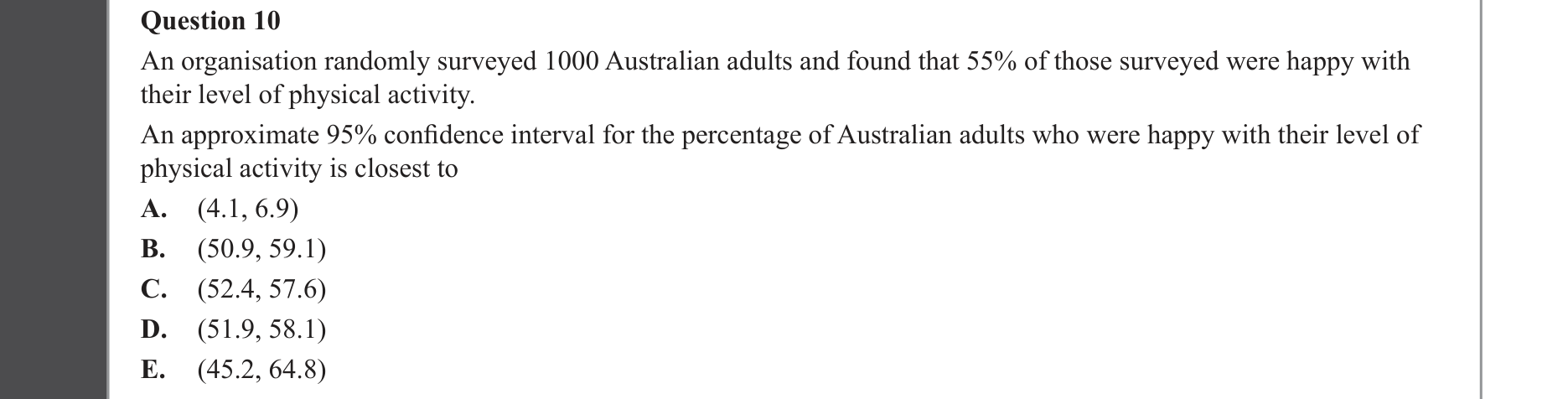 Mathematical Methods 2022 Exam 2 Question 10 — Probability, Confidence intervals