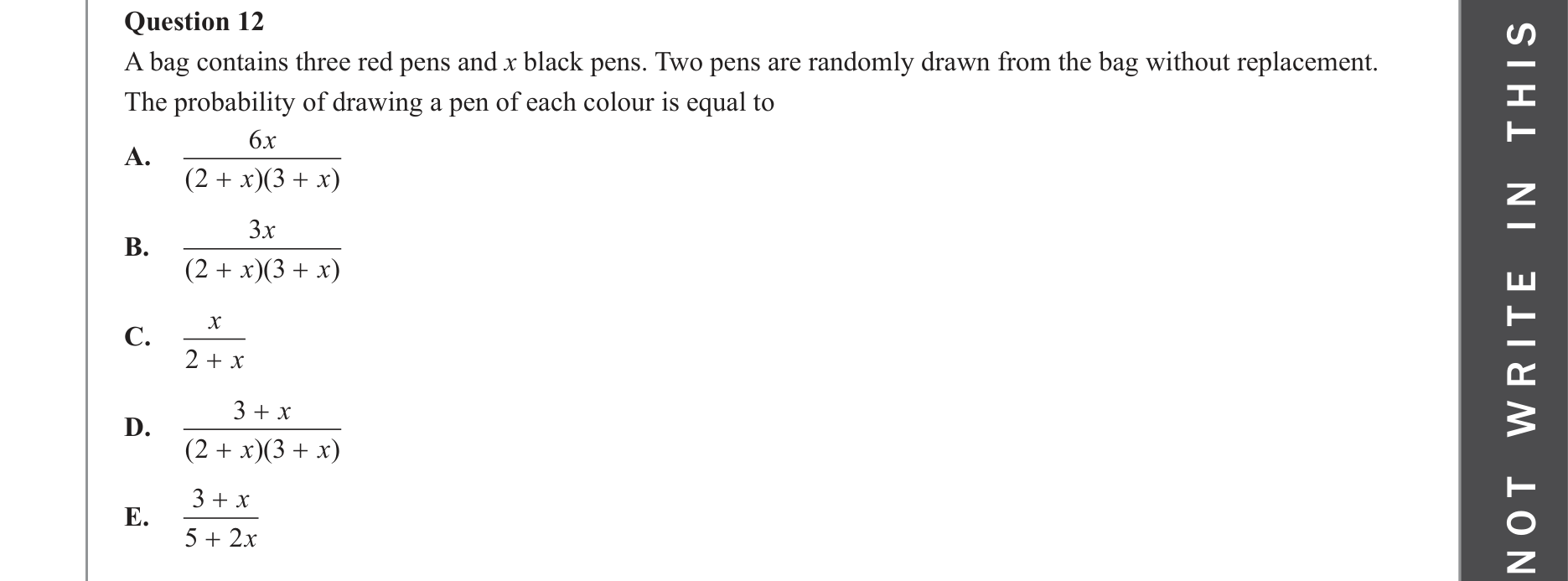 Mathematical Methods 2022 Exam 2 Question 12 — Probability, Discrete probability
