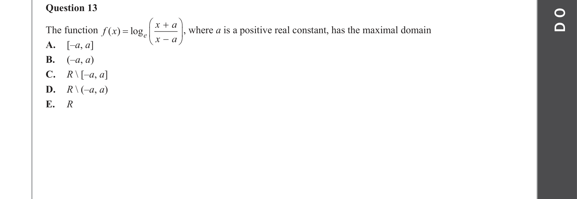 Mathematical Methods 2022 Exam 2 Question 13 — Functions, Relations and Graphs, Logarithms, Domain and range