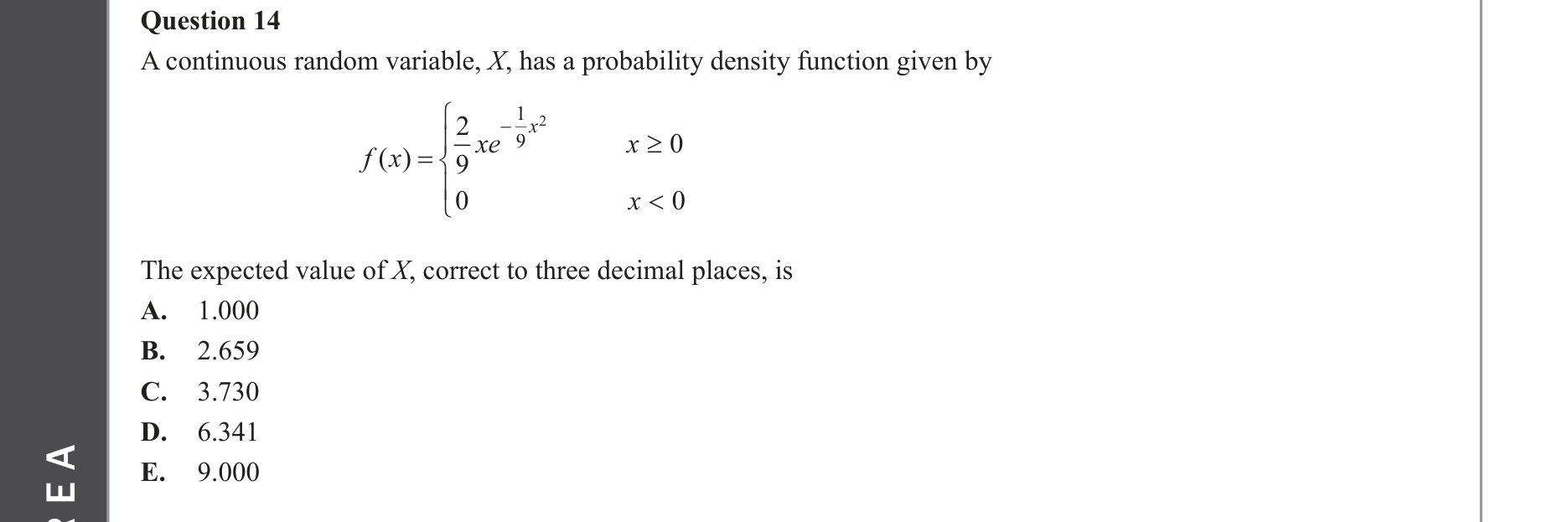 Mathematical Methods 2022 Exam 2 Question 14 — Probability, Probability density functions