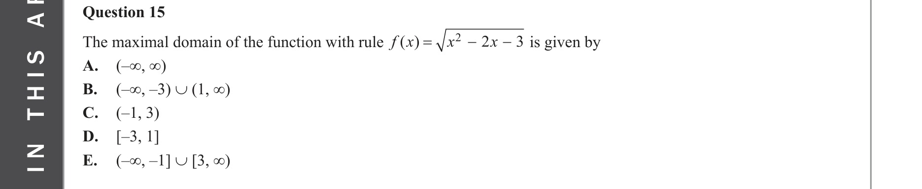 Mathematical Methods 2022 Exam 2 Question 15 — Functions, Relations and Graphs, Domain and range