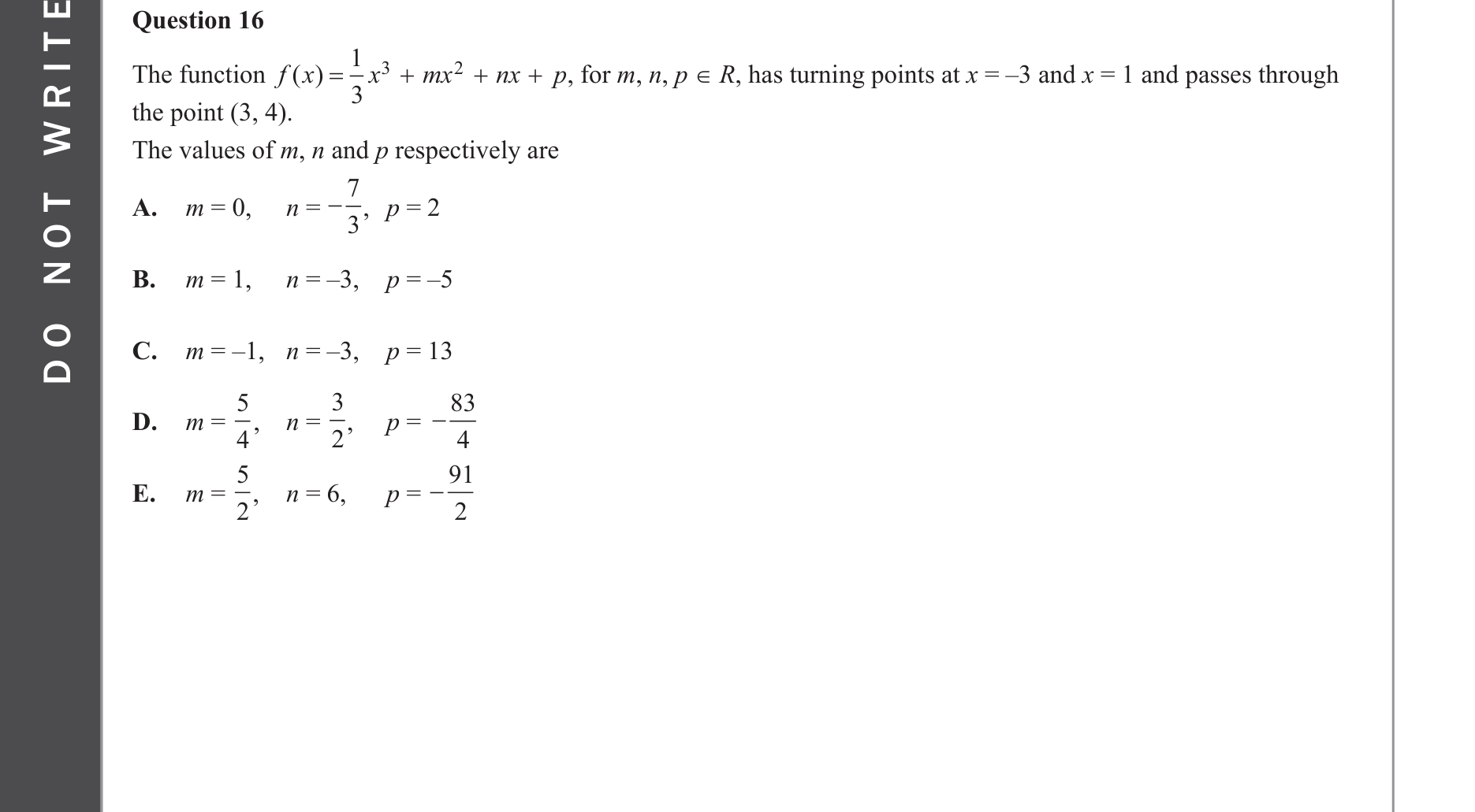 Mathematical Methods 2022 Exam 2 Question 16 — Calculus, Stationary points