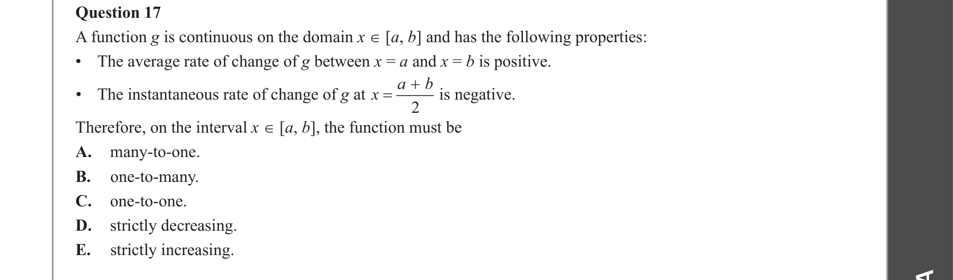 Mathematical Methods 2022 Exam 2 Question 17 — Calculus, Rates of change