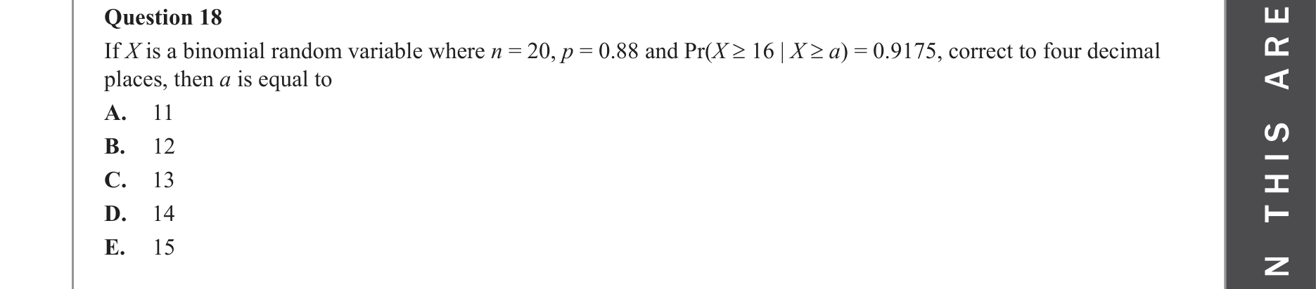 Mathematical Methods 2022 Exam 2 Question 18 — Probability, Binomial distribution