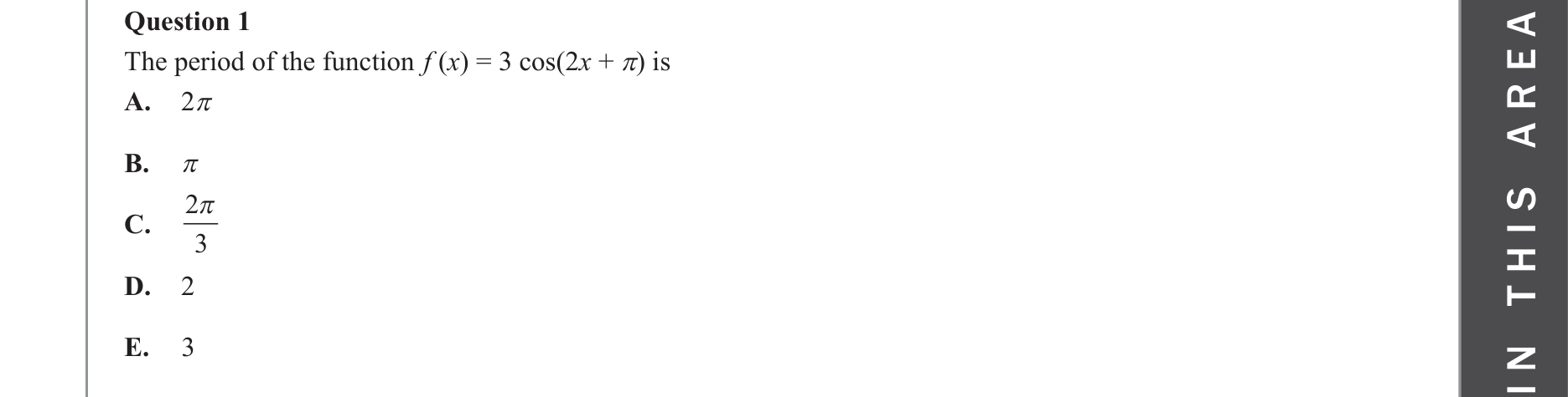 Mathematical Methods 2022 Exam 2 Question 1 — Functions, Relations and Graphs, Trigonometry